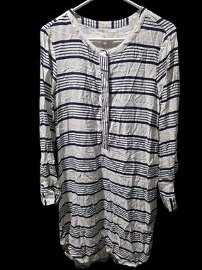 Vince Camuto White and Navy Striped Long Sleeve Dress Size M